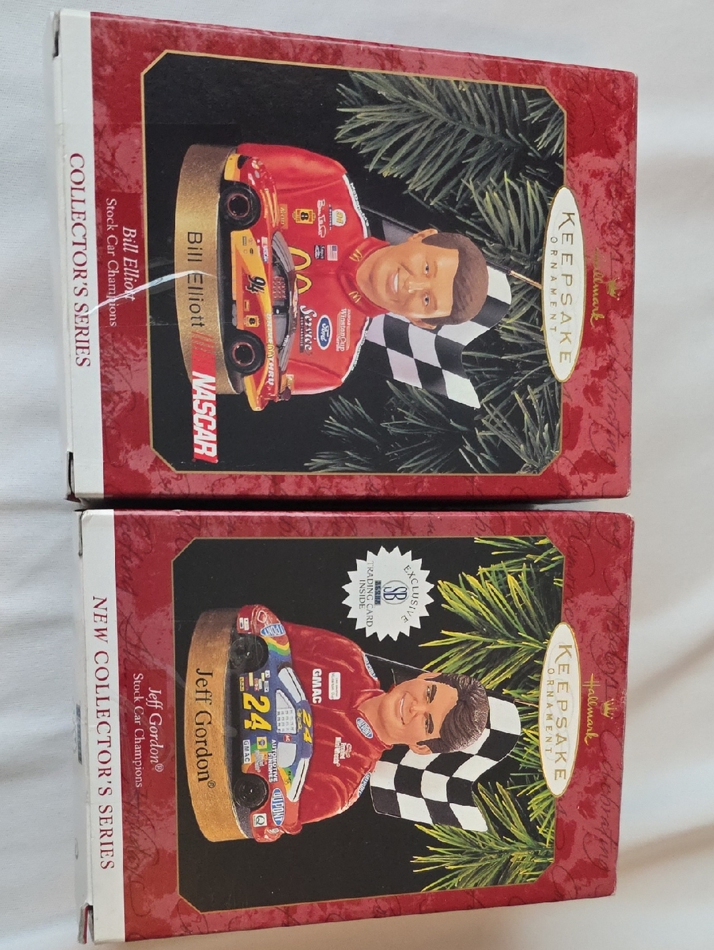 Hallmark Red NASCAR Driver Keepsake Ornaments - Jeff Gordon & Bill Elliott IOB